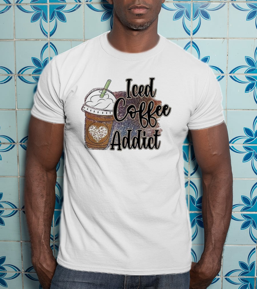 Iced Coffee Addict Glitter Heart Cup T-Shirt