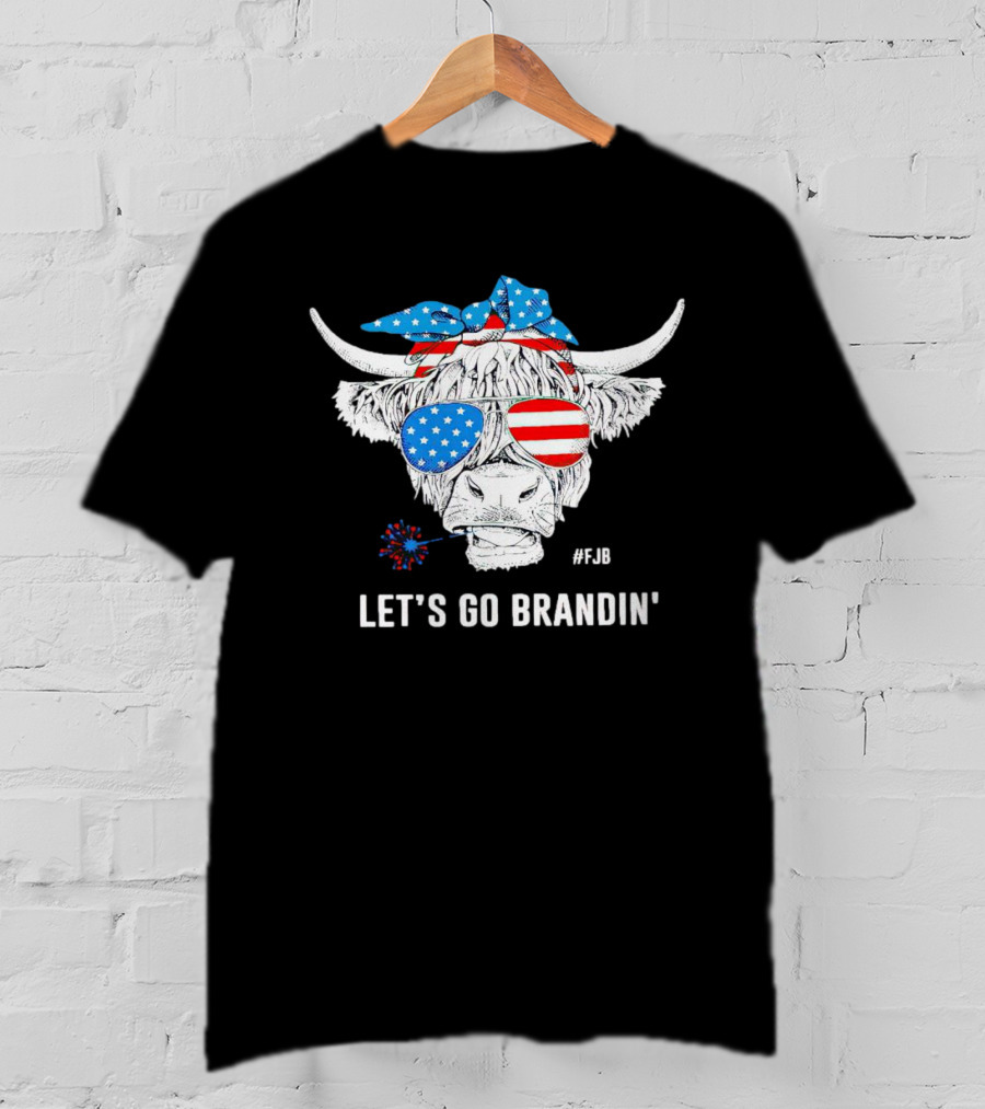 Highland Cow USA Flag Bandana Let's Go Brandin' #FJB Sunglasses T-Shirt