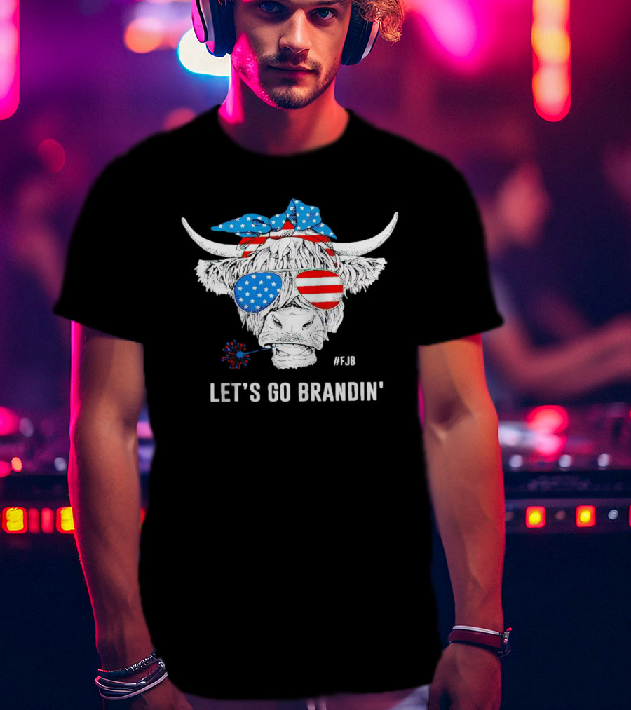 Highland Cow USA Flag Bandana Let's Go Brandin' #FJB Sunglasses T-Shirt