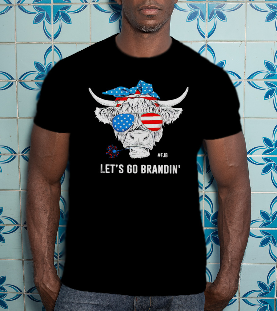 Highland Cow USA Flag Bandana Let's Go Brandin' #FJB Sunglasses T-Shirt