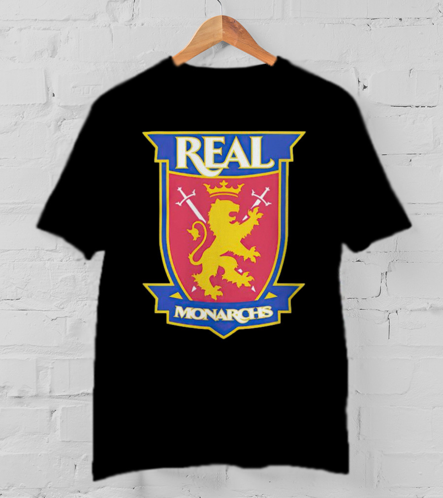 Real Salt Lake Real Monarchs Bold Emblem Crest With Lion And Crossed Swords T-Shirt
