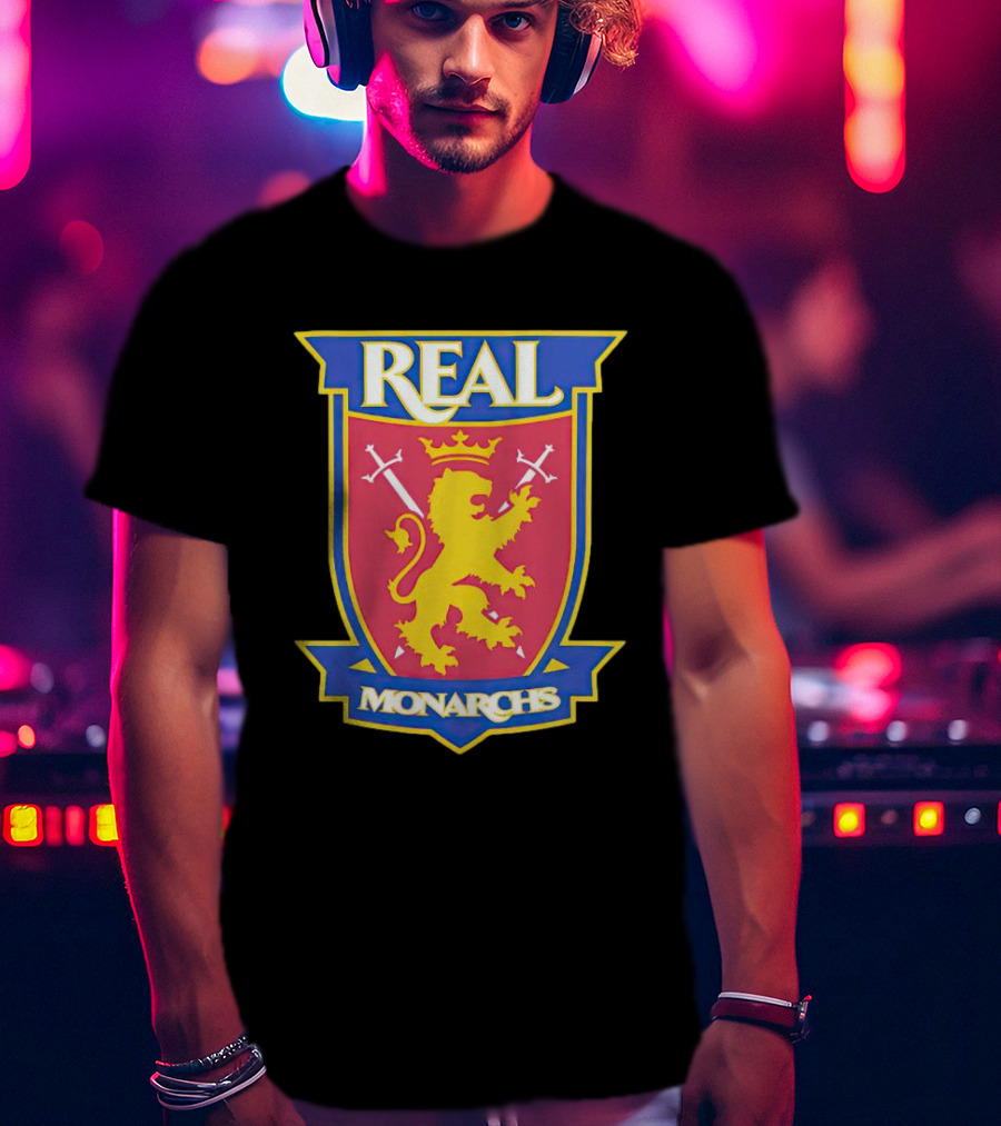 Real Salt Lake Real Monarchs Bold Emblem Crest With Lion And Crossed Swords T-Shirt