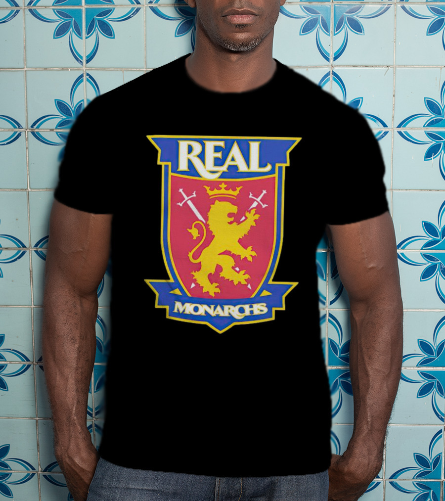 Real Salt Lake Real Monarchs Bold Emblem Crest With Lion And Crossed Swords T-Shirt