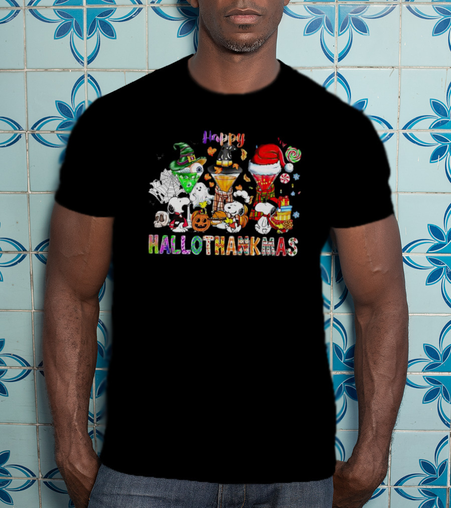 Happy Hallothanksmas Snoopy Halloween Thanksgiving Christmas T-Shirt