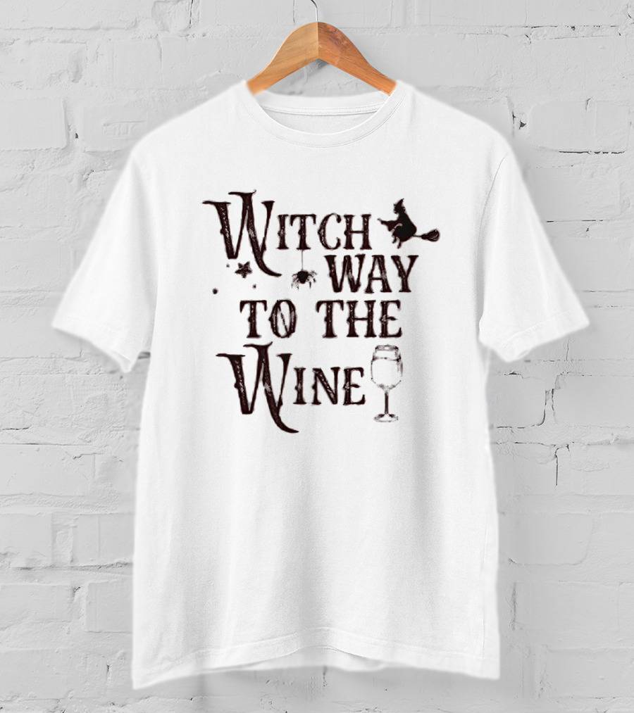 Witch Way To The Wine Halloween Broomstick And Glass T-Shirt