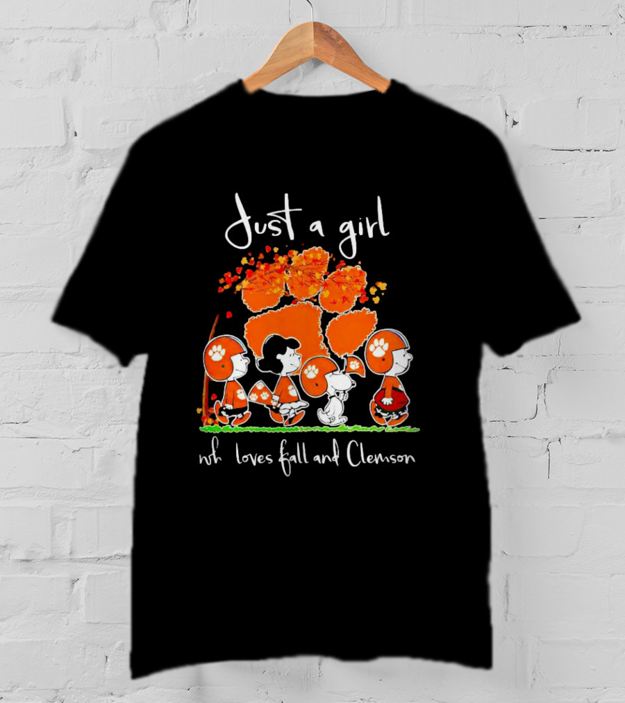 Just A Girl Who Loves Fall And Clemson Peanuts Characters T-Shirt