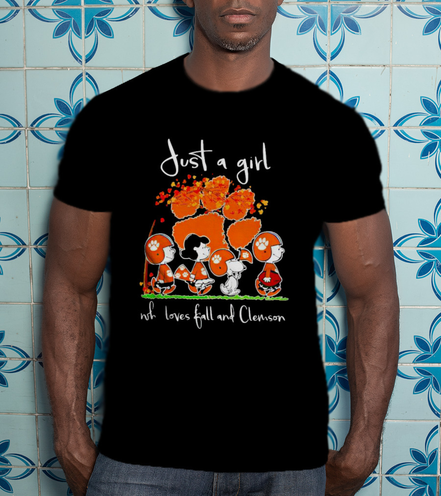 Just A Girl Who Loves Fall And Clemson Peanuts Characters T-Shirt
