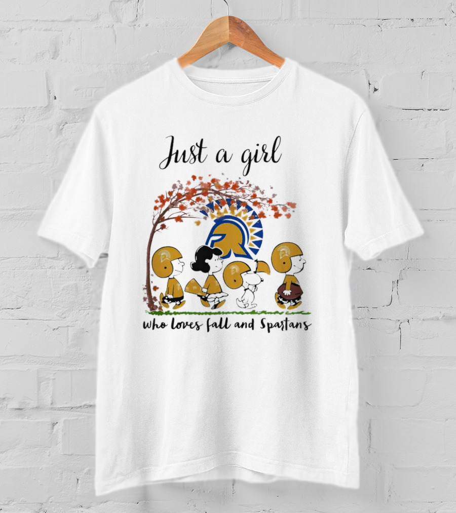 Just A Girl Who Loves Fall Peanuts Characters And Spartans T-Shirt