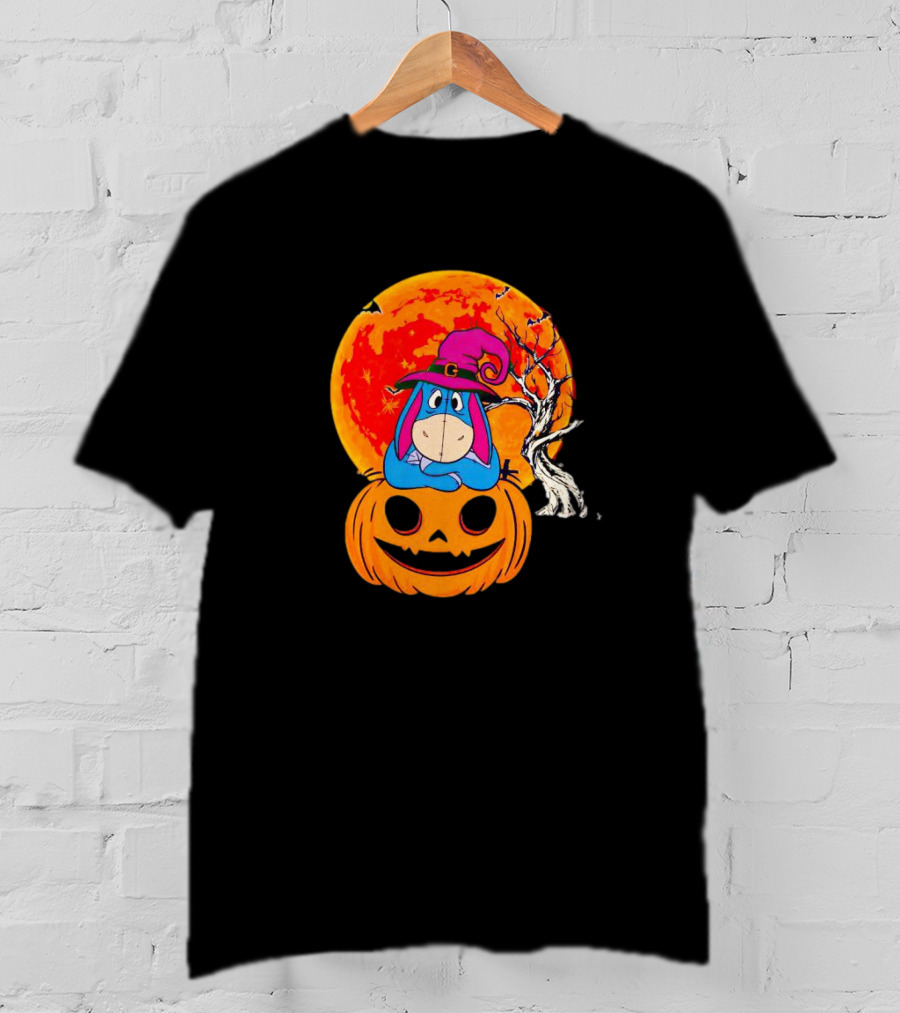 Eeyore Pumpkin Halloween Moon And Bats T-Shirt