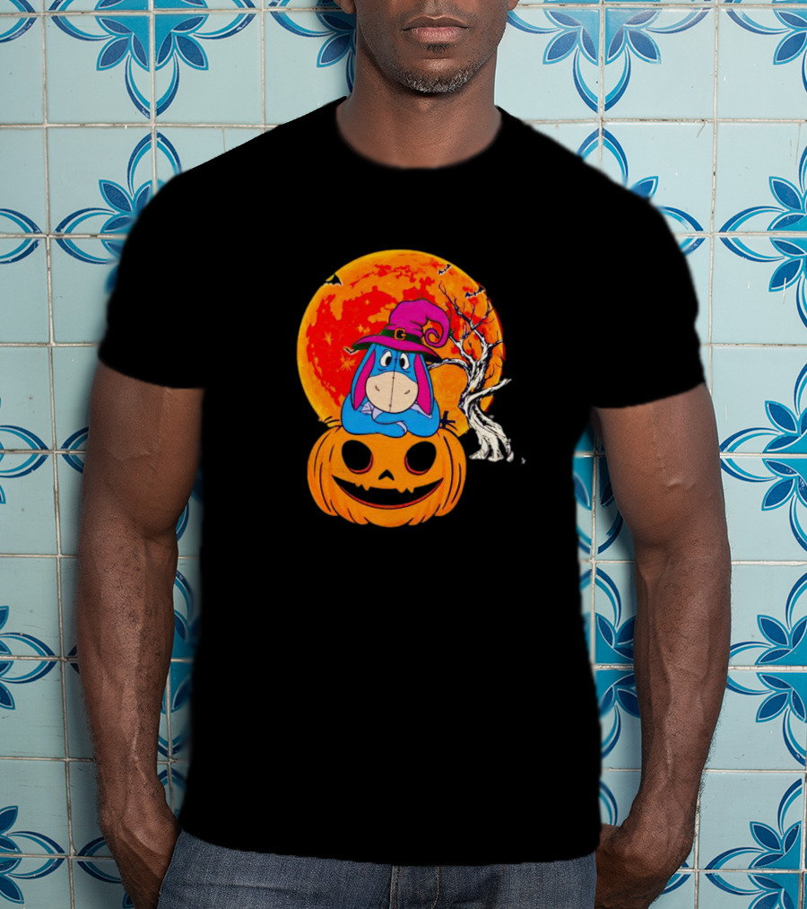 Eeyore Pumpkin Halloween Moon And Bats T-Shirt