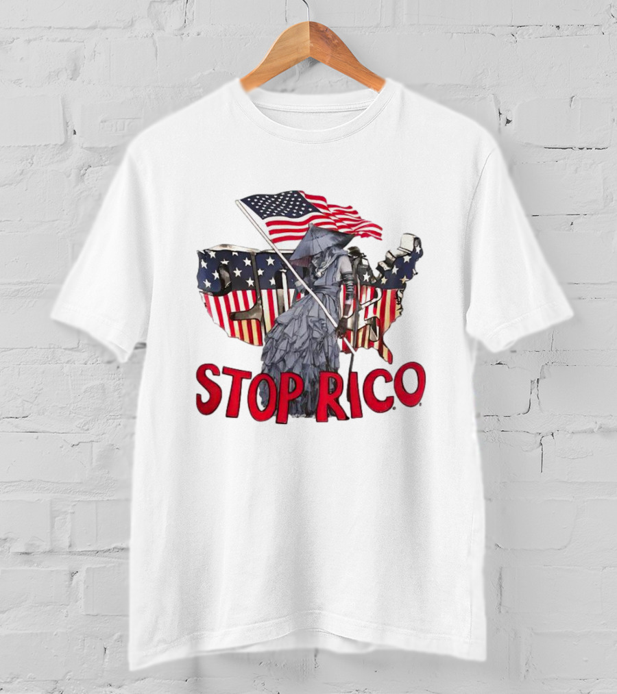 Deaver Stop Rico American Flag Map Iconic T-Shirt