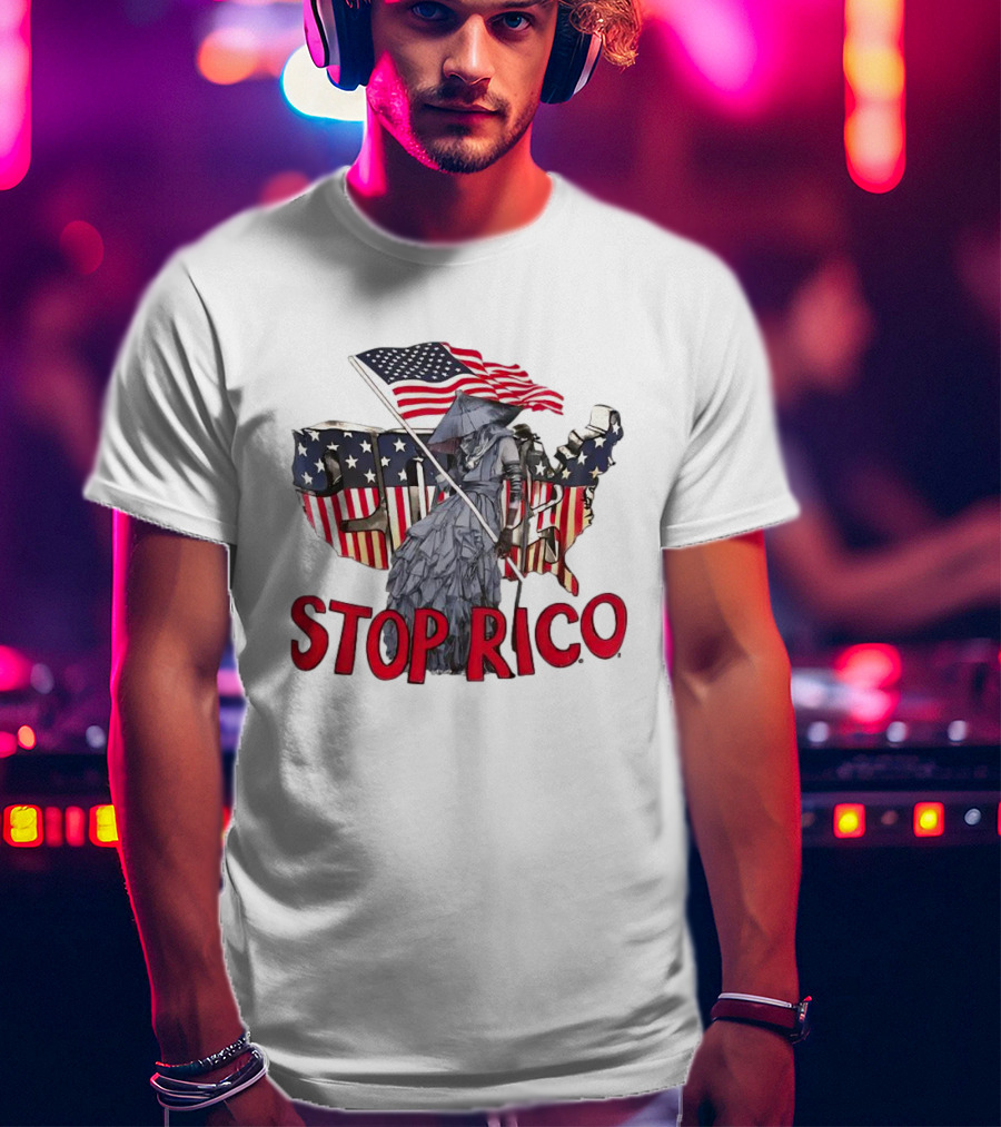 Deaver Stop Rico American Flag Map Iconic T-Shirt