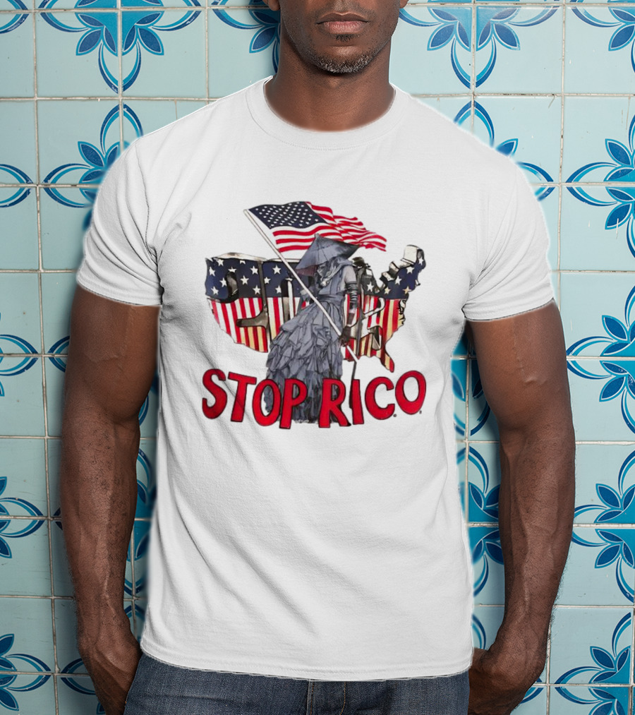 Deaver Stop Rico American Flag Map Iconic T-Shirt