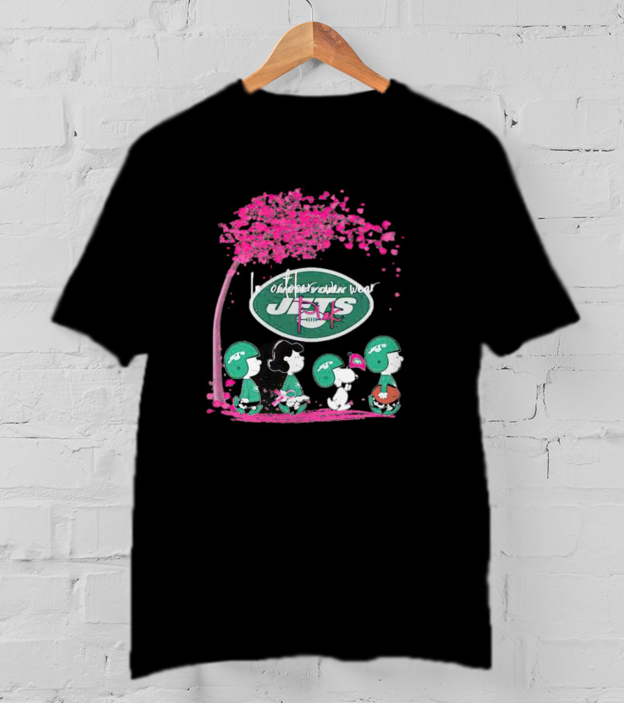New York Jets Peanuts Characters October We Wear Pink T-Shirt
