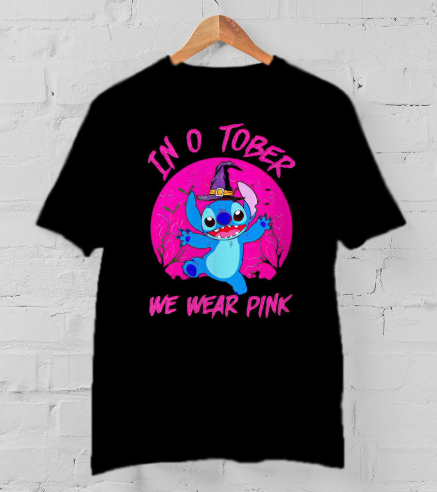 Stitch In October We Wear Pink Halloween Magic T-Shirt