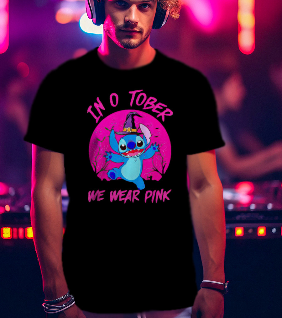 Stitch In October We Wear Pink Halloween Magic T-Shirt