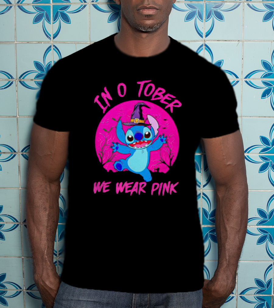 Stitch In October We Wear Pink Halloween Magic T-Shirt