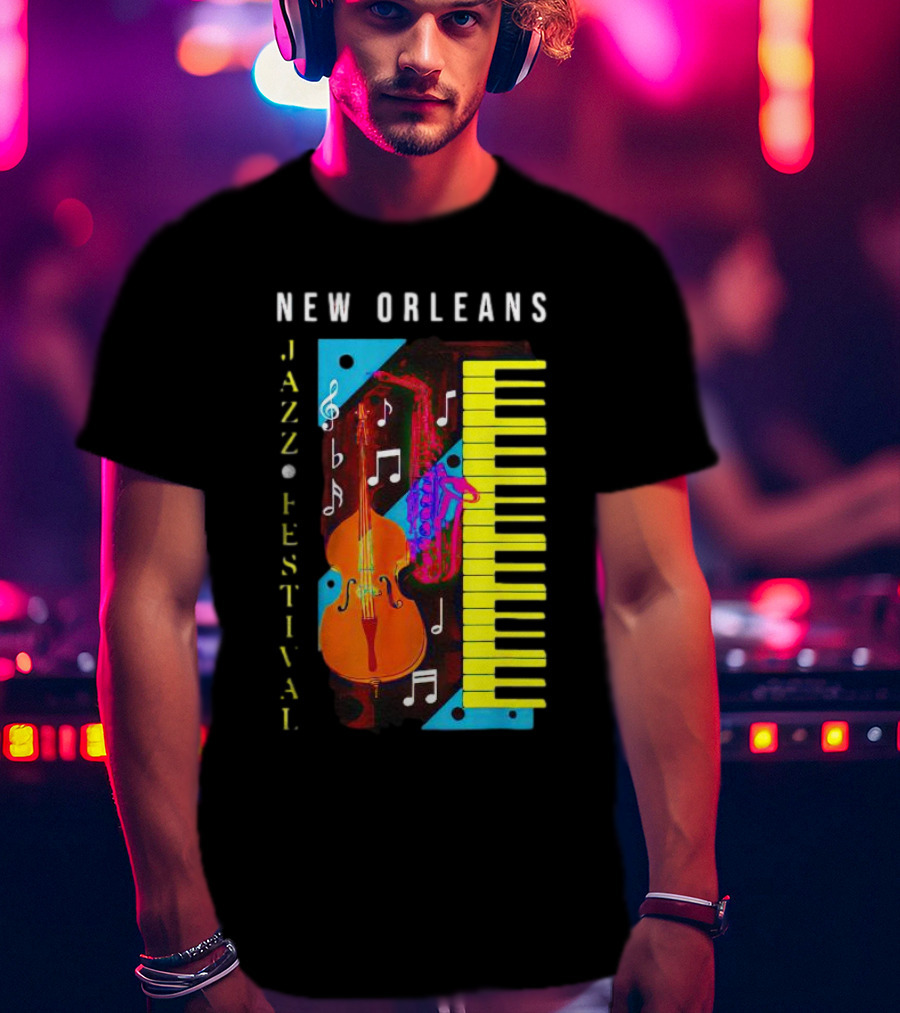 New Orleans Jazz Festival Music Notes Piano And Instruments T-Shirt