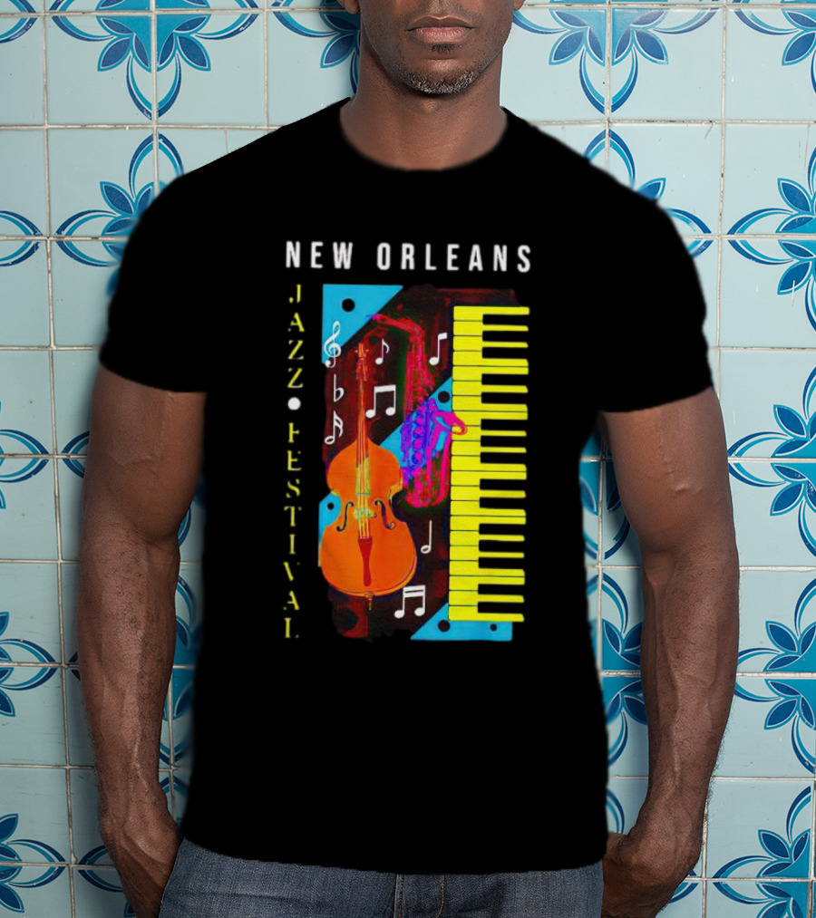 New Orleans Jazz Festival Music Notes Piano And Instruments T-Shirt