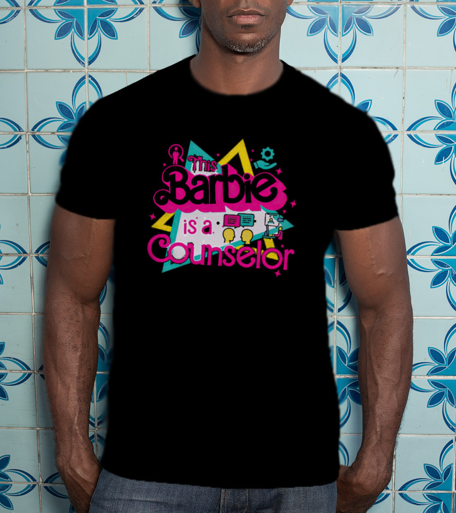 This Barbie Is A Counselor With Communication And Support Icons T-Shirt