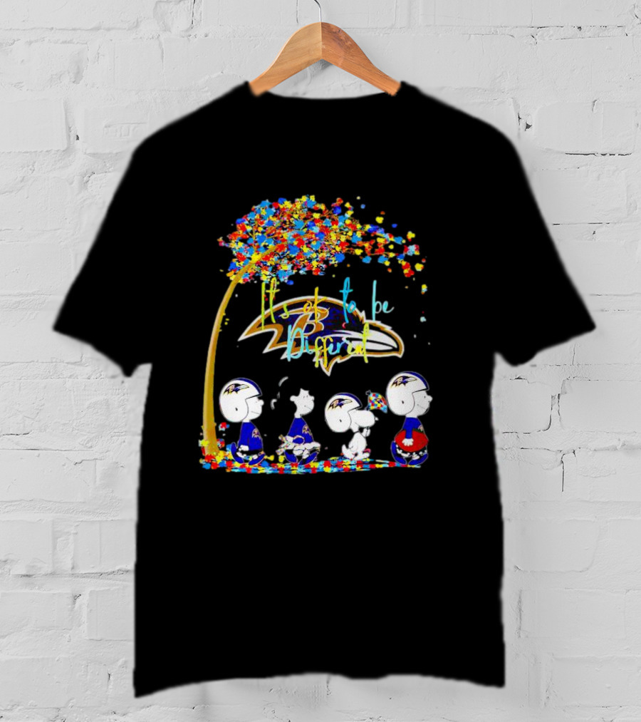 Baltimore Ravens Peanuts It’s Ok To Be Different Autism Fall T-Shirt