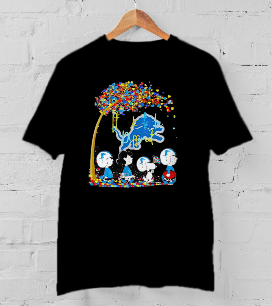 Detroit Lions Peanuts Characters Autism It's Ok To Be Different Fall T-Shirt