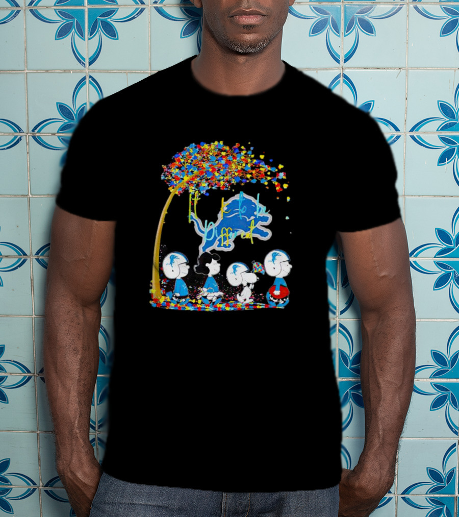 Detroit Lions Peanuts Characters Autism It's Ok To Be Different Fall T-Shirt