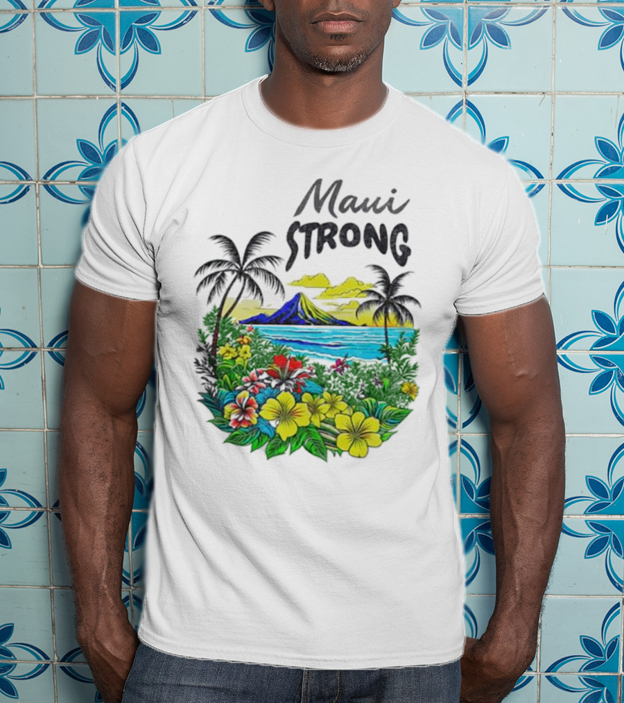 Maui Strong Fundraiser Helping Maui Fire Relief Efforts Vibrant Hawaiian Island Scene T-Shirt