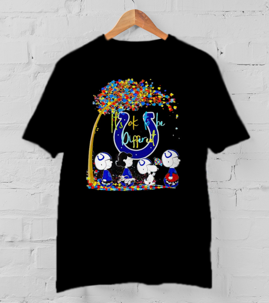 Indianapolis Colts Peanuts Characters It's Ok To Be Different Autism Fall T-Shirt