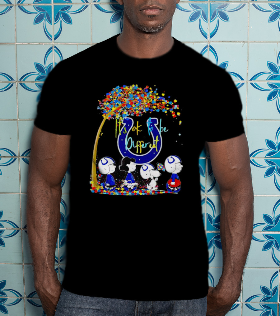 Indianapolis Colts Peanuts Characters It's Ok To Be Different Autism Fall T-Shirt