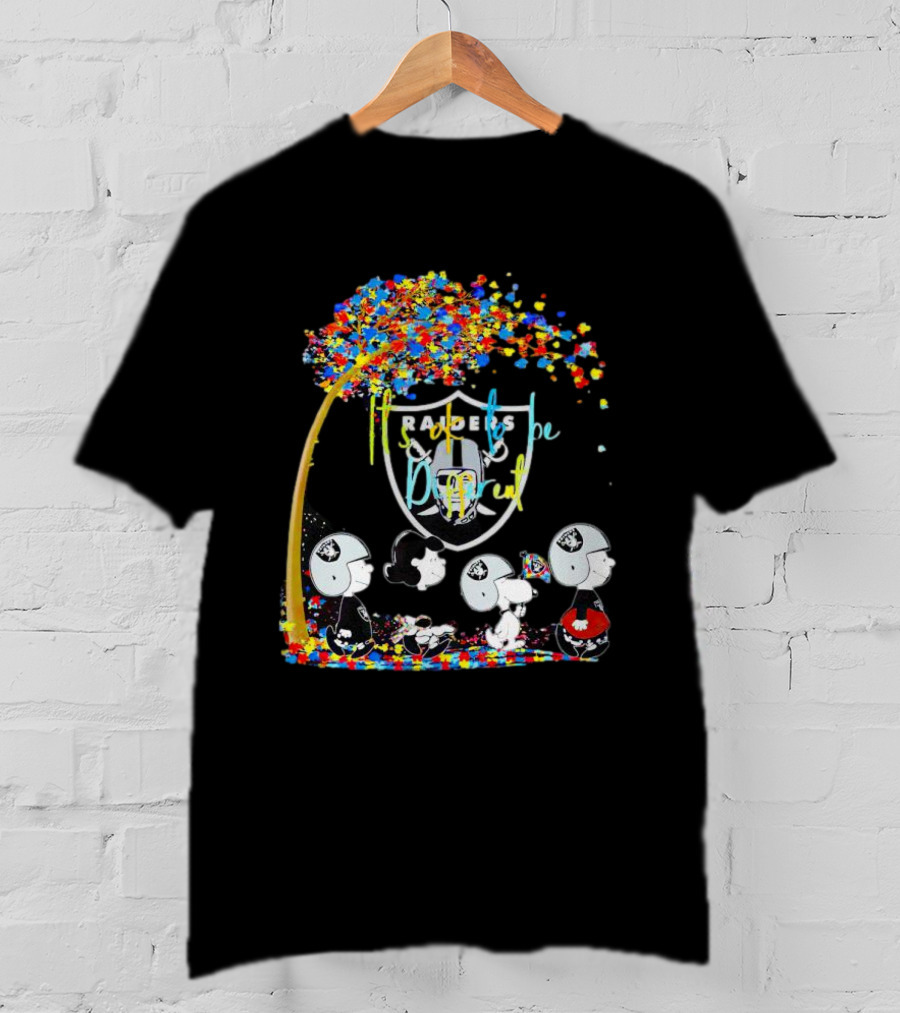 Las Vegas Raiders Peanuts Characters It's Ok To Be Different Autism Fall T-Shirt