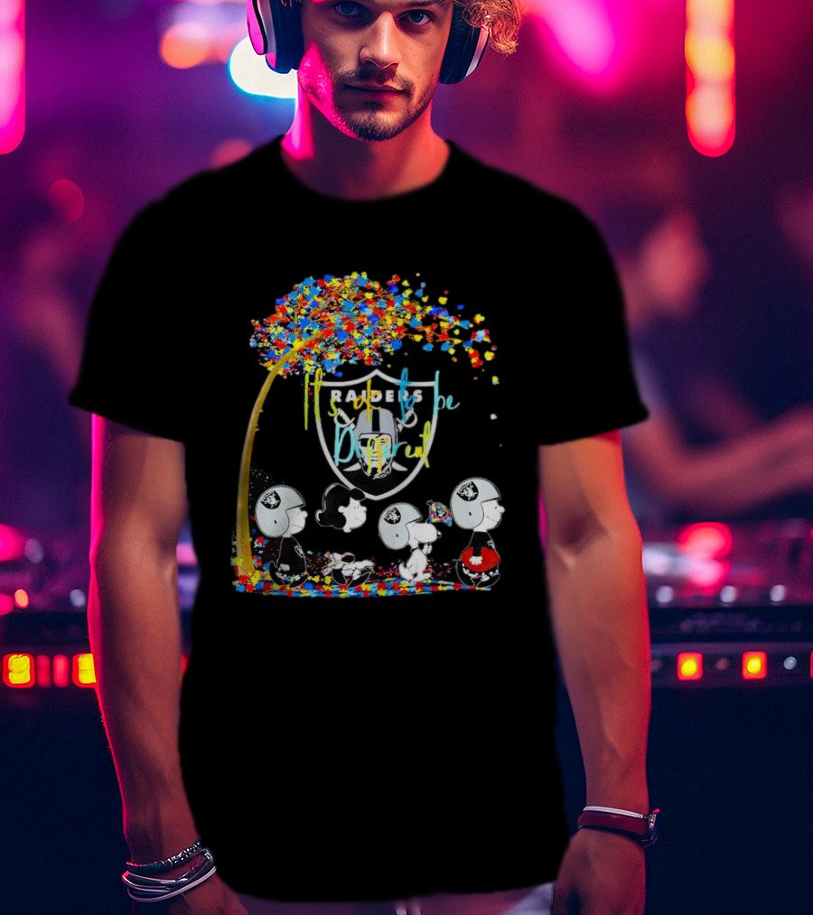 Las Vegas Raiders Peanuts Characters It's Ok To Be Different Autism Fall T-Shirt