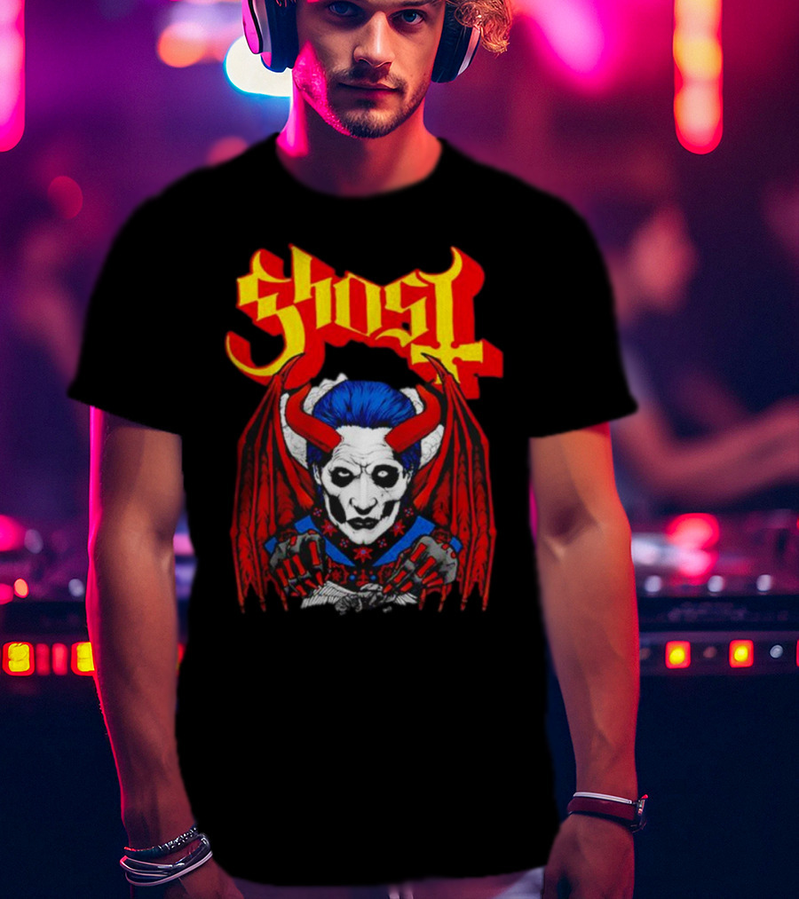 Ghost Demonic Red Horned Figure X Post Mortem Horror Wings T-Shirt