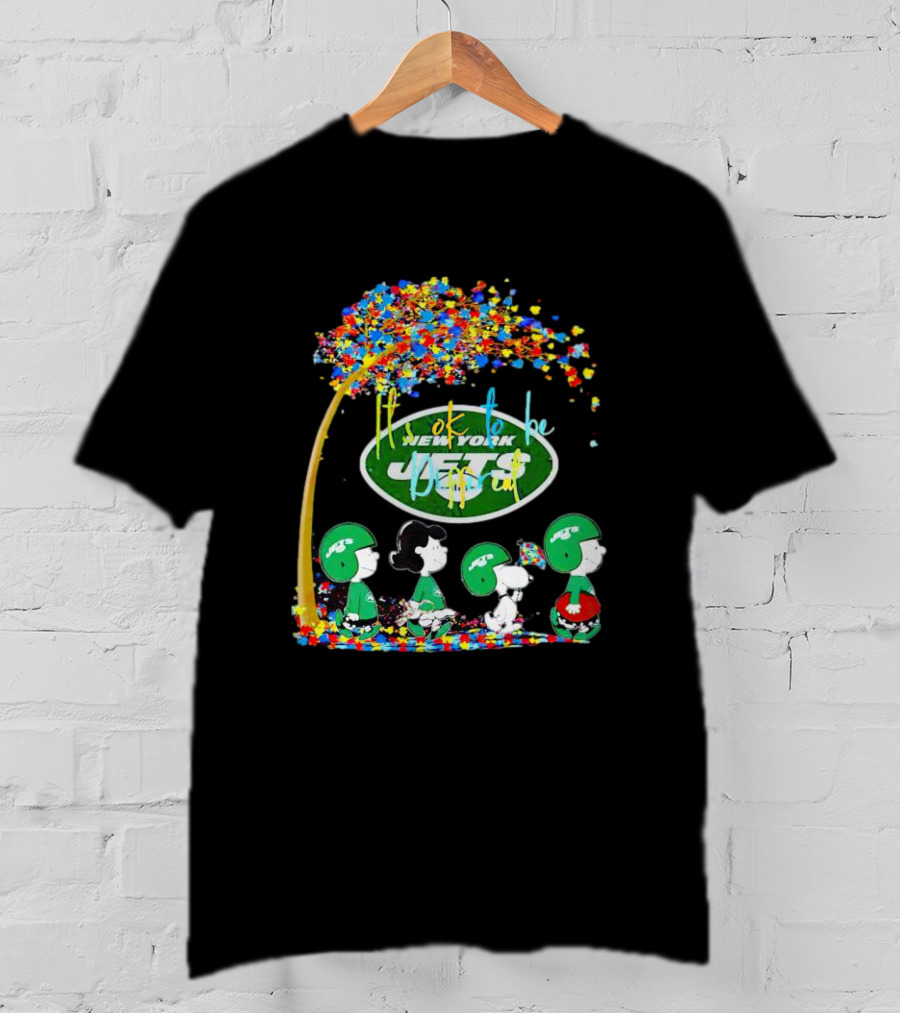 New York Jets Peanuts Characters Autism It's Ok To Be Different Fall T-Shirt