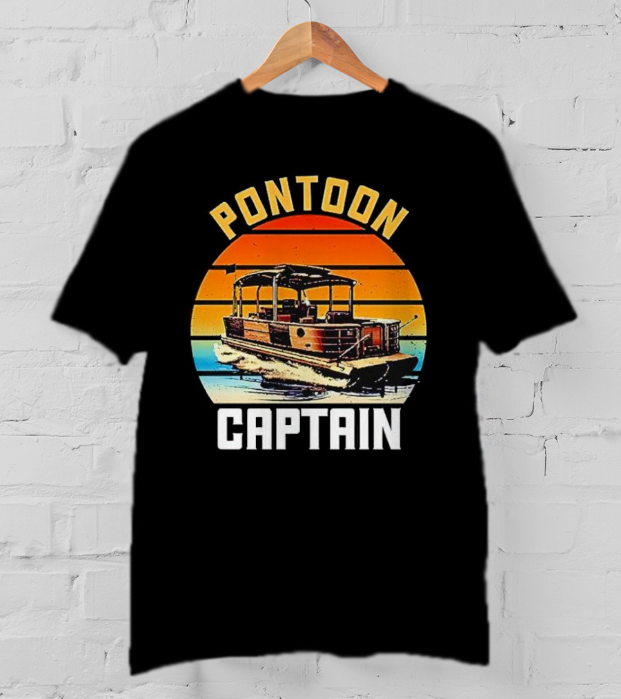 Pontoon Captain Vintage Retro Sunset Boat T-Shirt