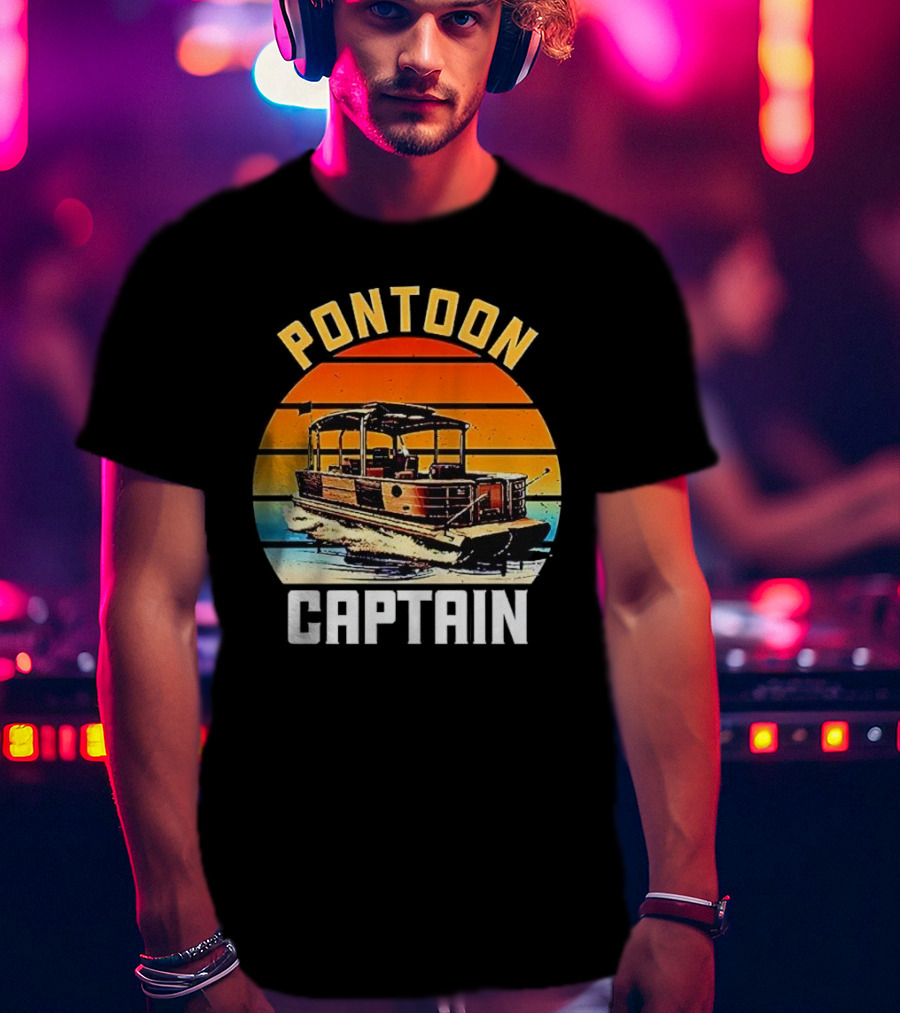 Pontoon Captain Vintage Retro Sunset Boat T-Shirt