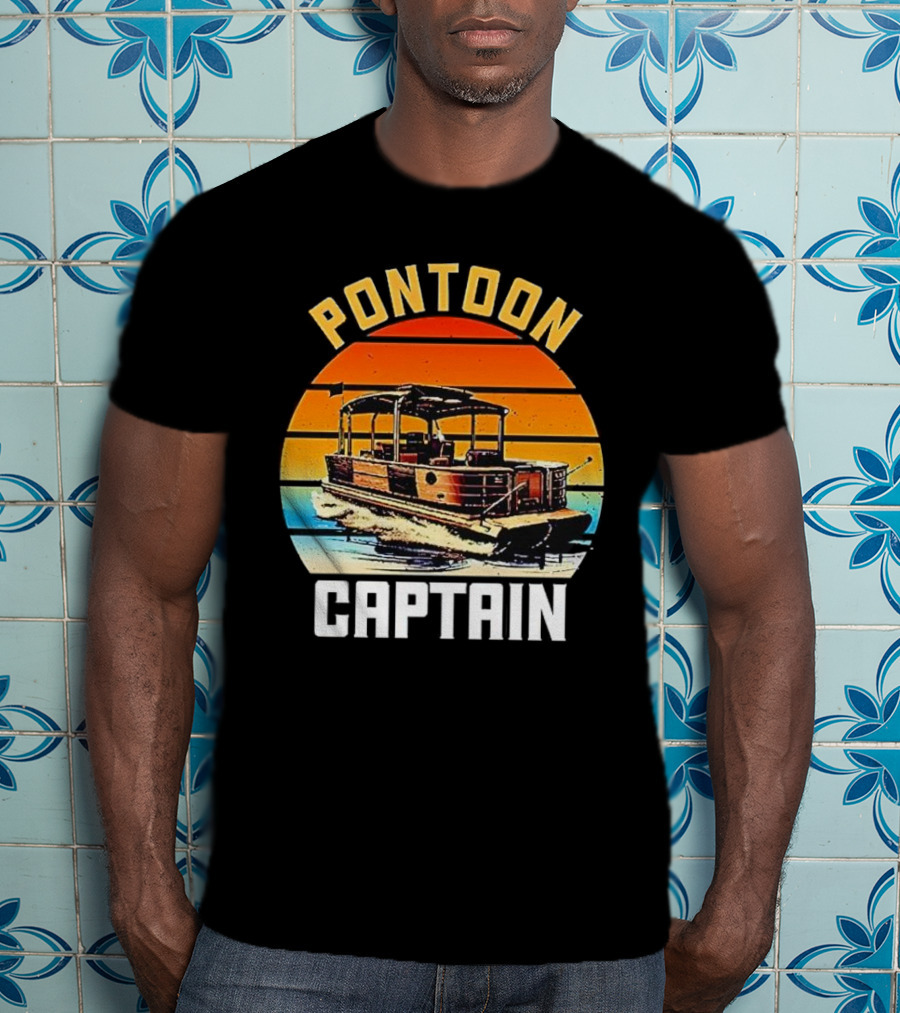 Pontoon Captain Vintage Retro Sunset Boat T-Shirt