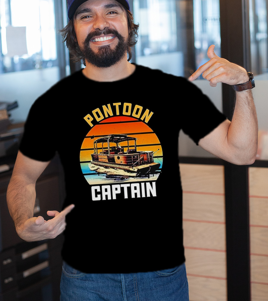 Pontoon Captain Vintage Retro Sunset Boat T-Shirt