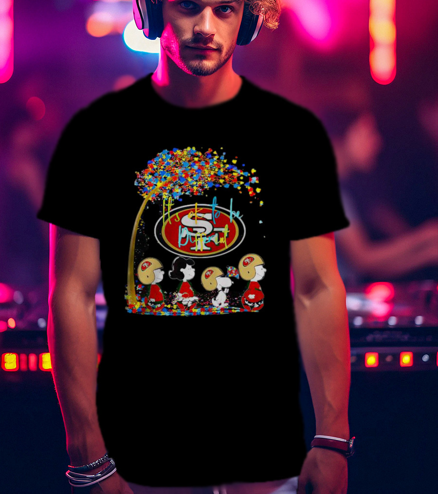 San Francisco 49ers Peanuts Characters It's OK To Be Different Autism Fall T-Shirt