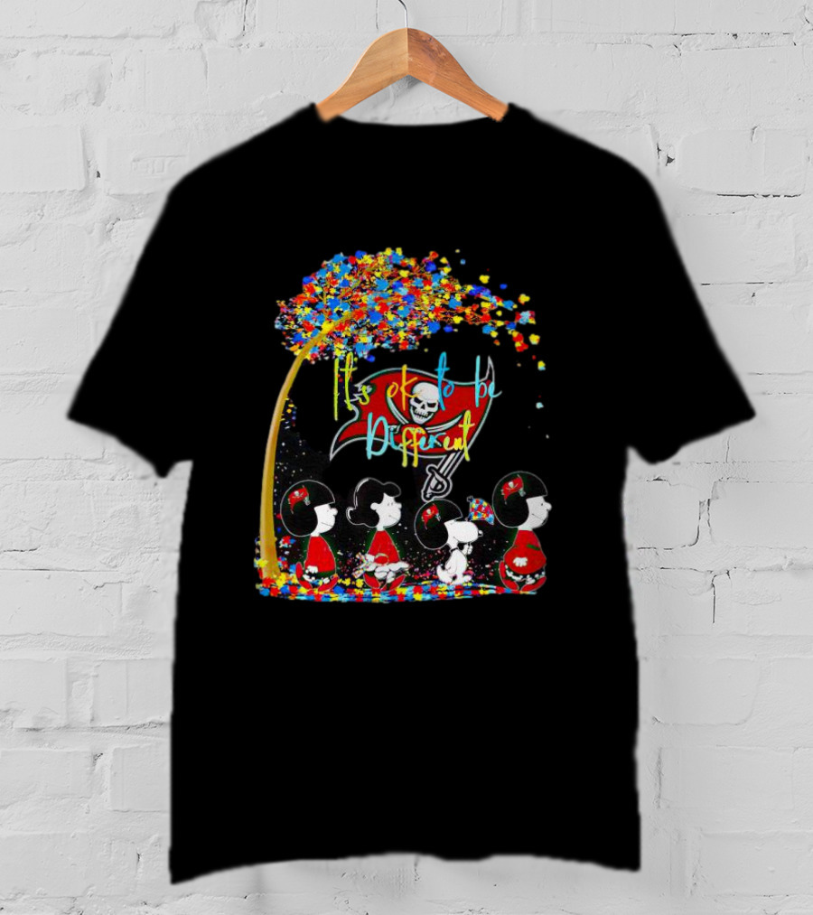 Tampa Bay Buccaneers Peanuts Characters It's OK To Be Different Autism Fall T-Shirt