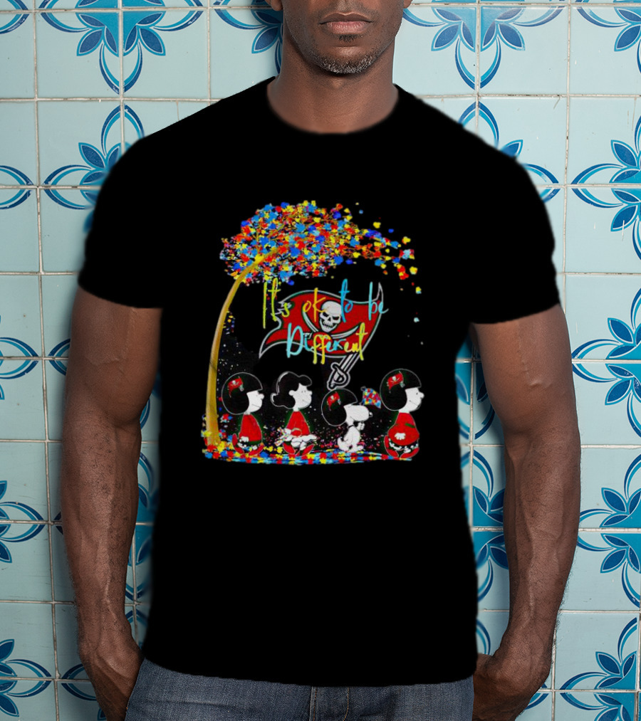 Tampa Bay Buccaneers Peanuts Characters It's OK To Be Different Autism Fall T-Shirt