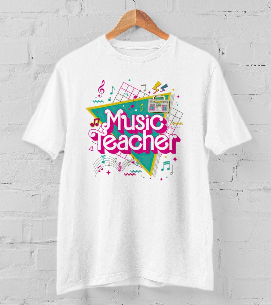 Barbie Music Teacher Retro Triangular Boombox Neon Notes T-Shirt
