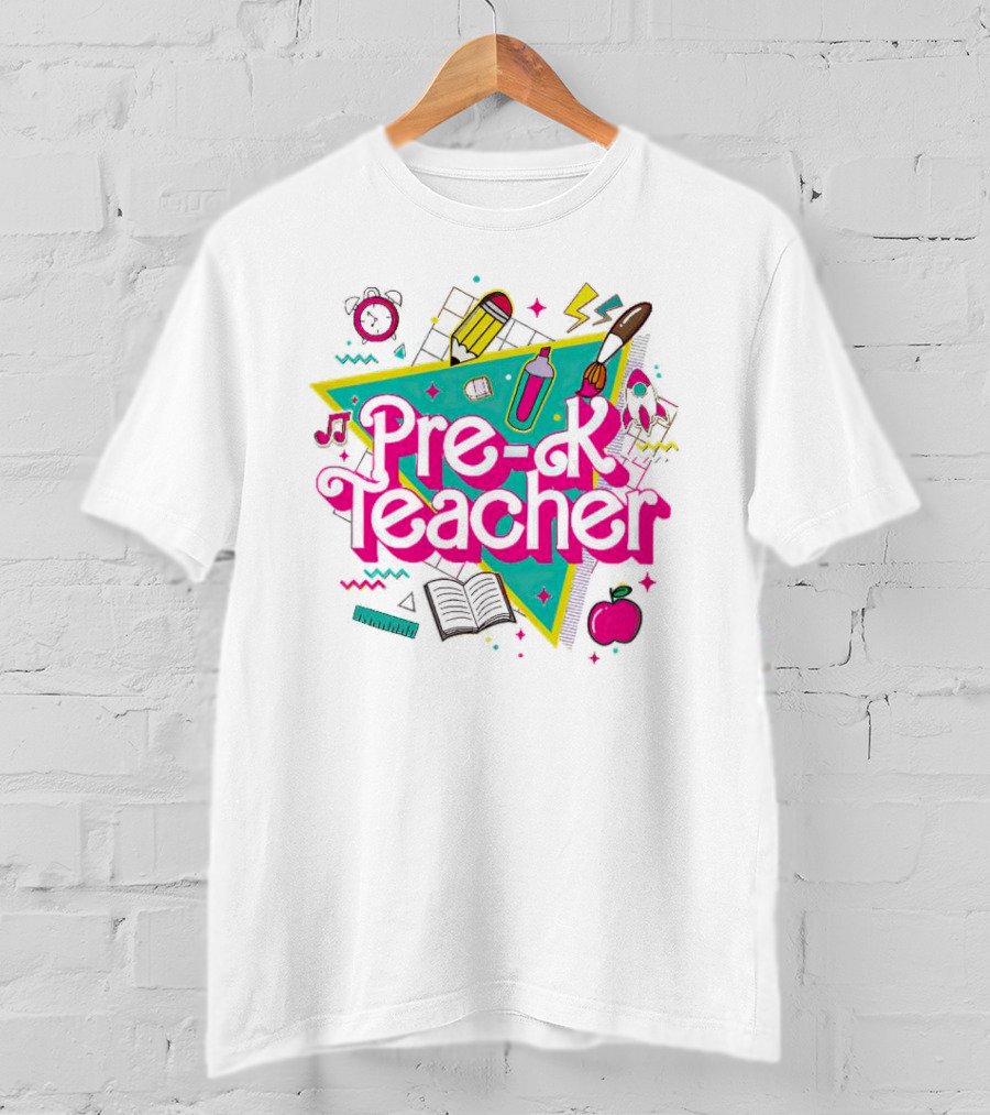 Pre-K Teacher Neon Art Supplies And Icons T-Shirt