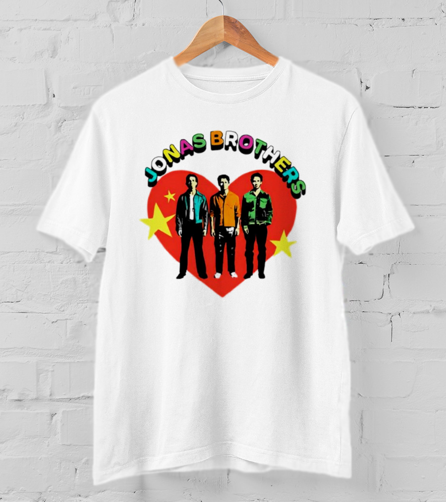Jonas Brothers Heart Colorful Text With Stars And Figures T-Shirt