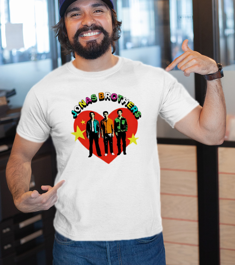 Jonas Brothers Heart Colorful Text With Stars And Figures T-Shirt