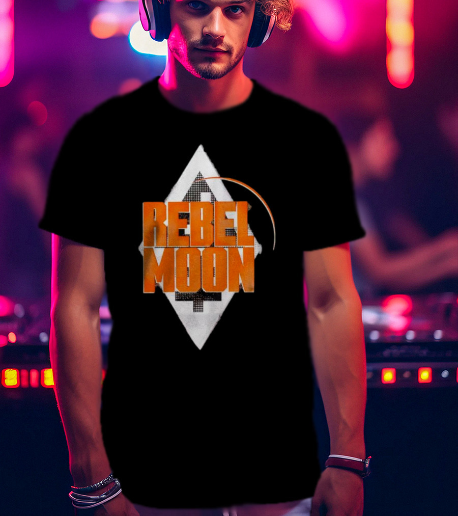 Rebel Moon Diamond Badge Icon Orange Text T-Shirt
