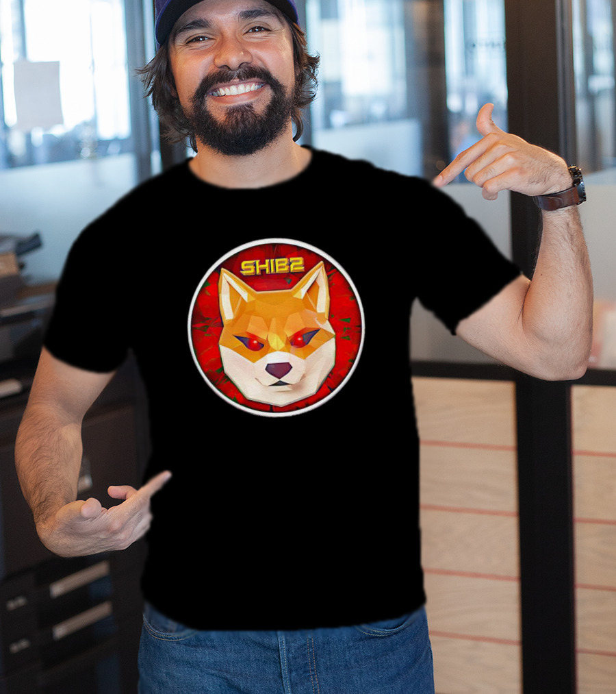 SHIB2 Polygonal Dog Face Red Circle T-Shirt