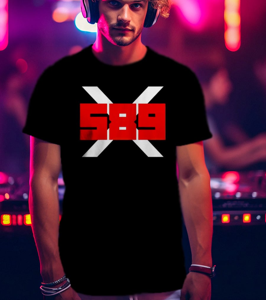 XRP 589 Bold Red On Black With White X T-Shirt