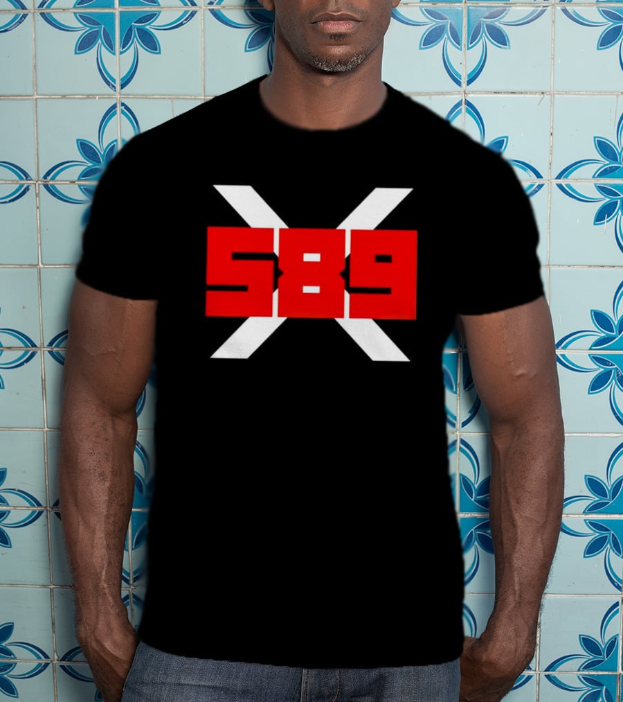 XRP 589 Bold Red On Black With White X T-Shirt