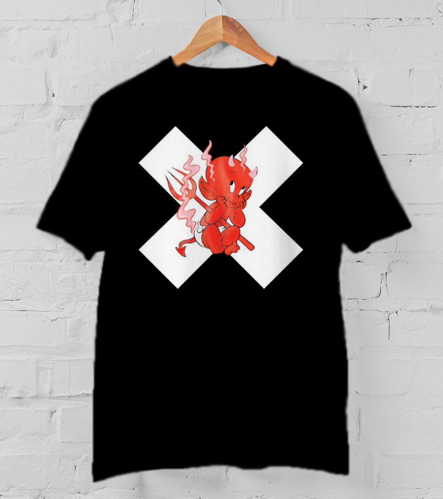 Baby Devil Cartoon Character With Pitchfork On White X T-Shirt